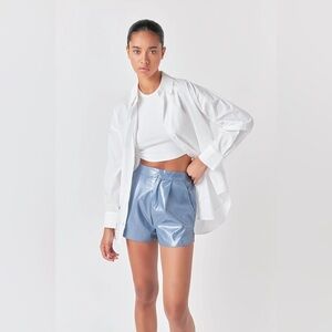 GREY LAB Shiny Faux Leather Shorts In Dusty Blue Size Small NWT A26